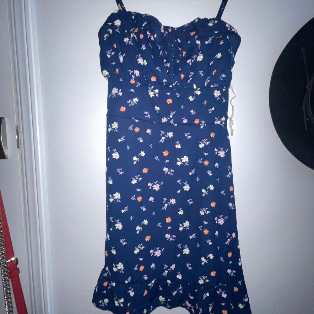 Blue Floral Ruffle Edge Dress